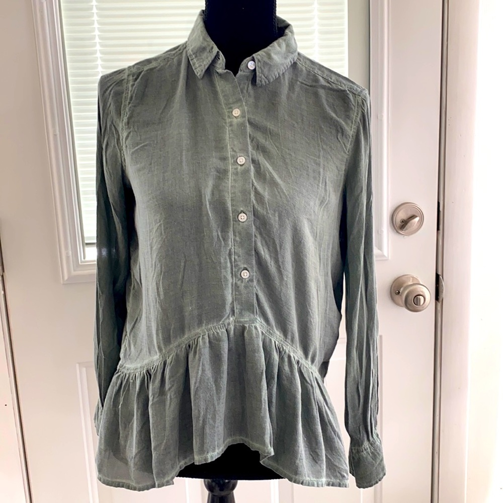 ANA Green Khaki Button Down Blouse